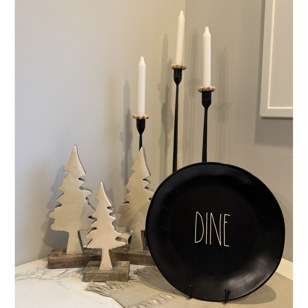 Rae Dunn "DINE" Set Of 2 Dinner Plates 11 Inch Black Artisan Collection Magenta